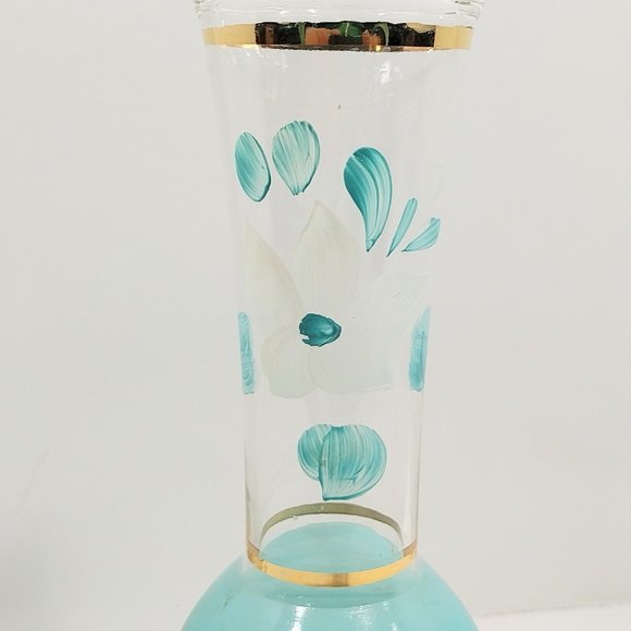 Vintage Bartlett Collins Blue Frosted Handpainted Clear Glass Vase #1336 - Picture 5 of 9